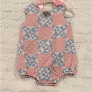TBBC 0-6 Quilted Pink & Blue Patchwork Baby Romper
